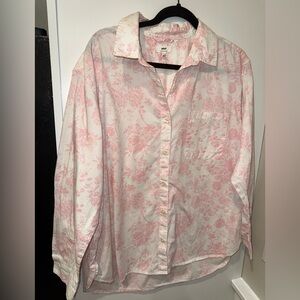 Aerie Pink Floral Button Up Shirt Cottagecore Lightweight Blouse Size L